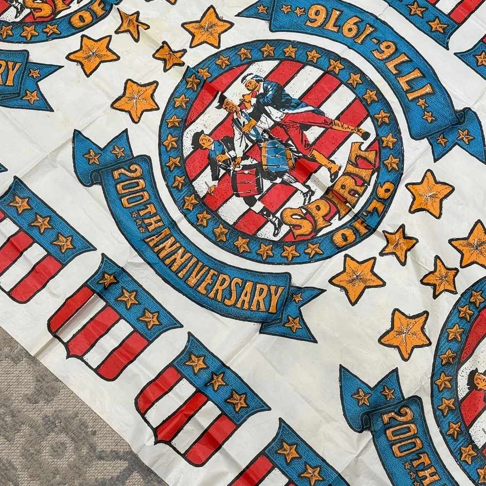 Vintage Bicentennial Celebration Washable Plastic Tablecloth 76 x 42